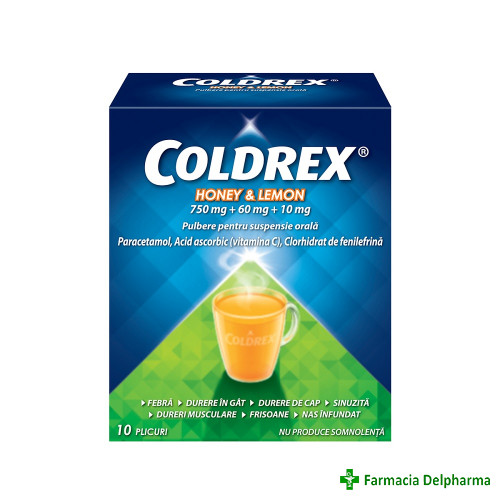 Coldrex Honey & Lemon 750 mg/60 mg/10 mg x 10 plicuri, Perrigo