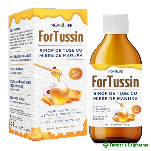 Sirop pentru tuse cu miere de manuka ForTussin x 180 g, Novolife