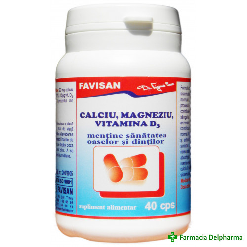 Calciu + Magneziu + Vitamina D3 x 40 caps., Favisan