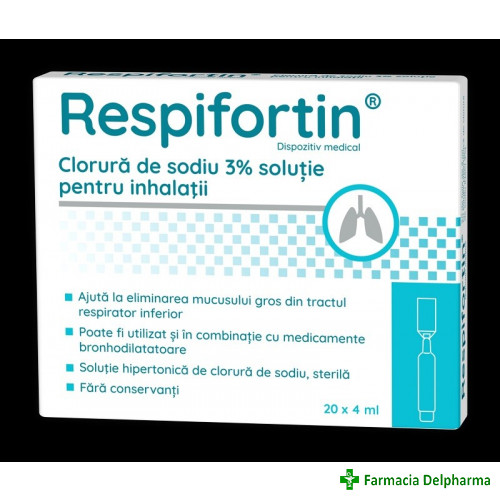 Respifortin solutie pentru inhalatii (Clorura de Sodiu 3%) 20 fiole x 4 ml, Zdrovit