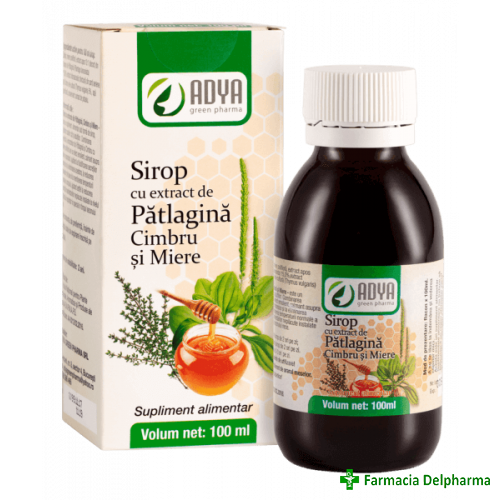 Sirop cu extract de Patlagina Cimbru si Miere x 100 ml, Adya