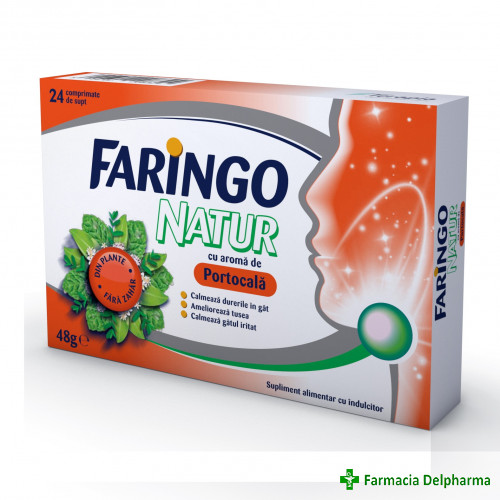 Faringo Natur cu aroma de portocale x 24 compr. de supt, Terapia