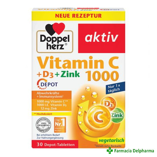 Doppelherz-aktiv vitamina c 1000 mg + vitamina d3 + zinc depot x 30 compr.