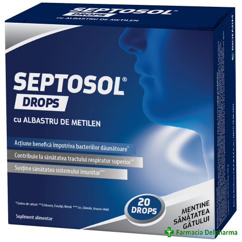 Septosol cu Albastru de Metilen dropsuri x 20 buc., Biofarm