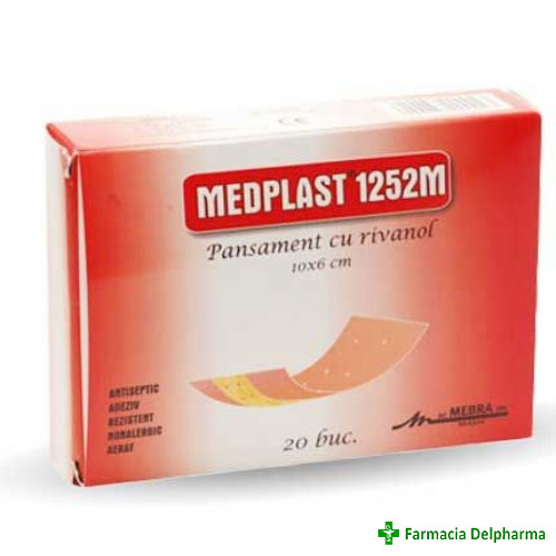 Plasturi cu rivanol 10 x 6 cm Medplast 1252M x 20 buc., Mebra