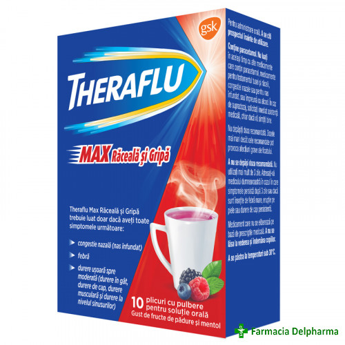 Theraflu Max Raceala si Gripa 1000 mg/10 mg/70 mg x 10 plicuri, GSK