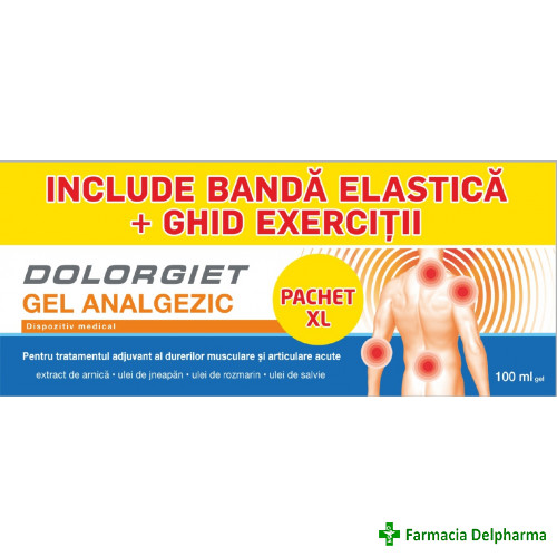 Dolorgiet gel analgezic x 100 ml + banda elastica + ghid exercitii, Zdrovit