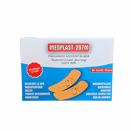 Plasturi rezistenti la apa 1.9 cm x 7.2 cm Medplast 207M x 20 buc., Mebra