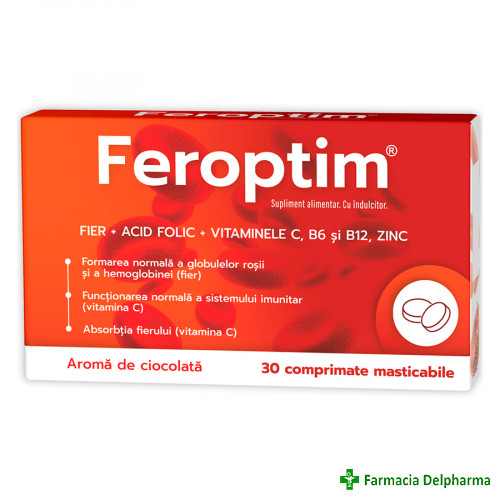 Feroptim cu aroma de ciocolata x 30 compr. mast., Zdrovit