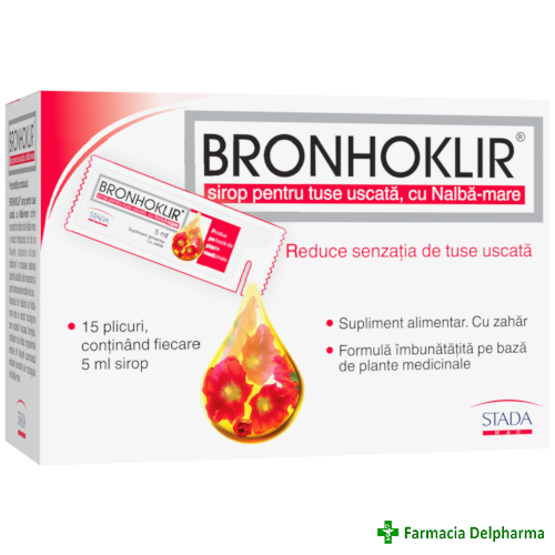 Bronhoklir sirop tuse uscata 15 plicuri x 5 ml, Stada