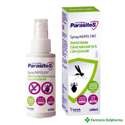 Spray Repelent impotriva tantarilor si a capuselor Parasites Santaderm x 100 ml, Viva Pharma