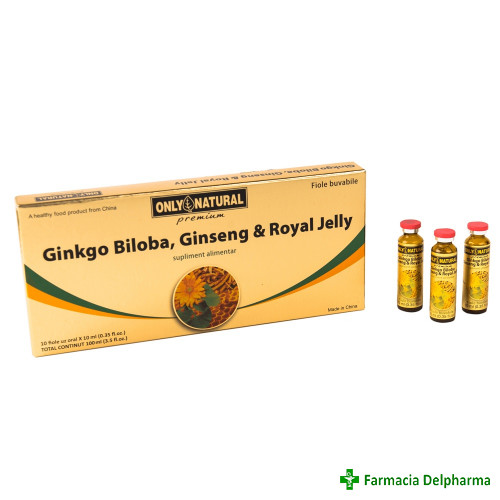 Ginkgo Biloba + Ginseng + Royal Jelly x 10 fiole, Only Natural