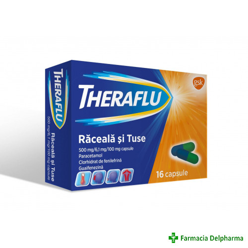 Theraflu Raceala si Tuse 500 mg/6,1 mg/100 mg x 16 caps., GSK