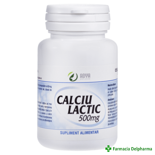 Calciu Lactic 500 mg x 100 compr., Adya