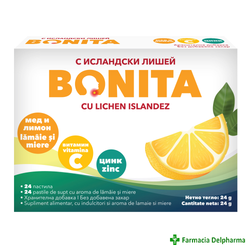 Bonita aroma lamaie si miere x 24 pastile de supt