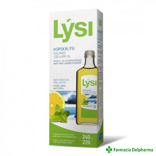 Lysi Ulei din ficat de cod aroma lamaie si menta x 240 ml, Lysi