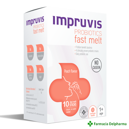 Impruvis Probiotics Fast Melt piersica x 10 plicuri, Pharma Brands