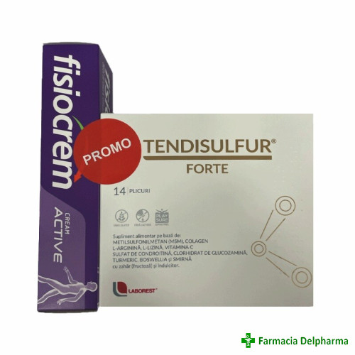 Fisiocrem Active crema x 60 ml + Tendisulfur Forte x 14 plicuri Pachet Promo, Uriach