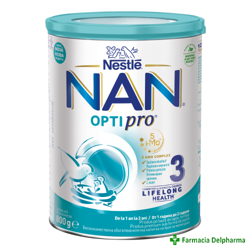 Lapte praf NAN OPTI Pro 3 12 luni+ x 800 g, Nestle