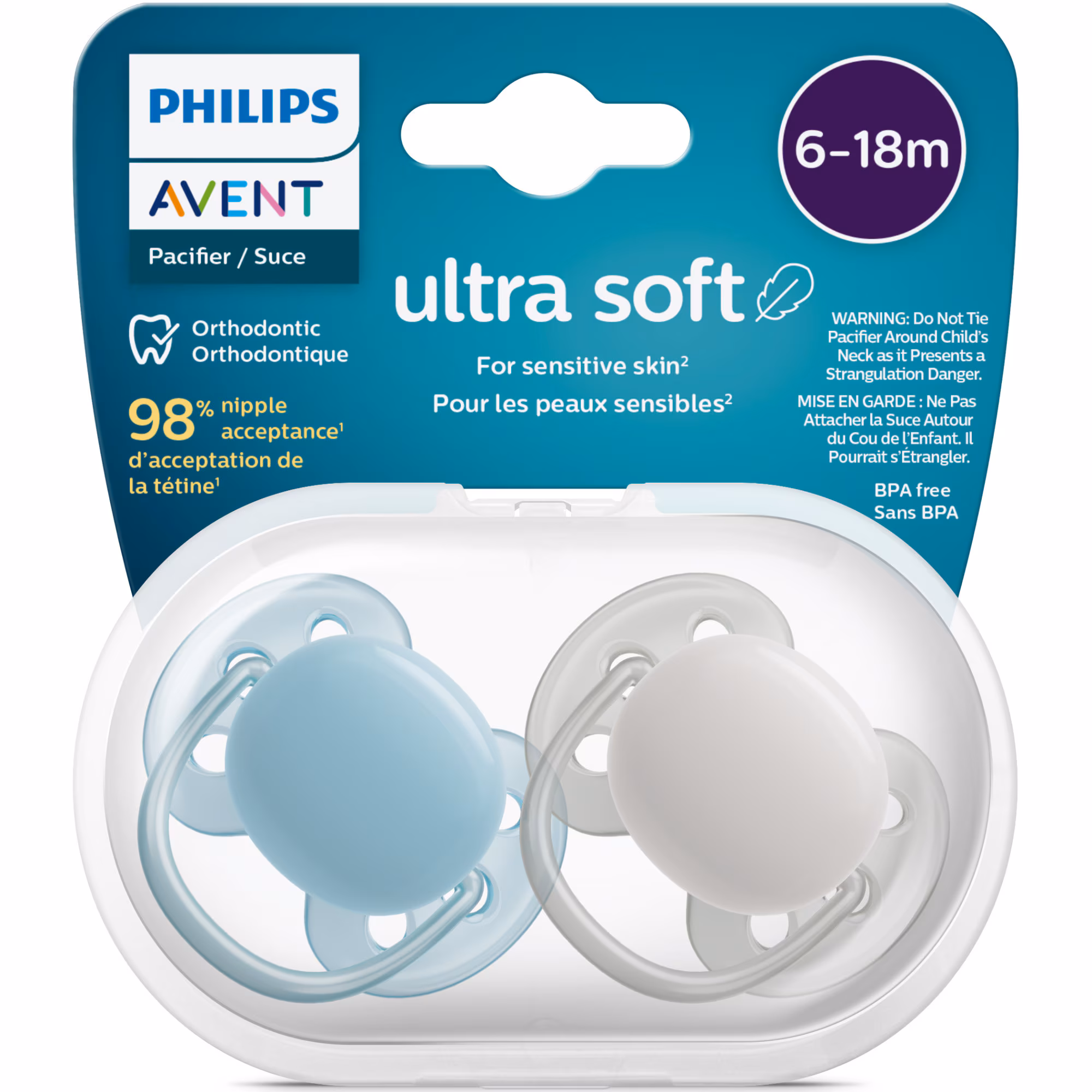 Suzeta Ultra Soft 6-18m bleu/gri x 2 buc. SCF091/17, Avent