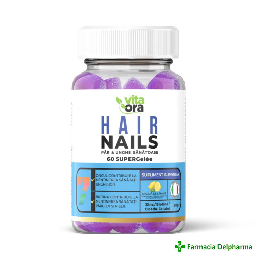Hair Nails Multivitamine pentru par si unghii aroma lamaie jeleuri x 60 buc., Vita Ora