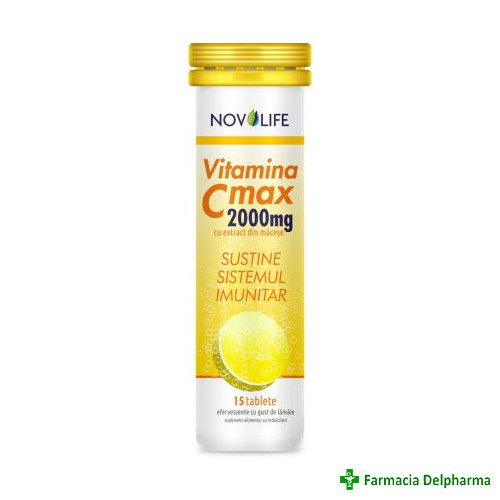 Vitamina C Max 2000 mg cu extract de macese x 15 compr. eff., Novolife