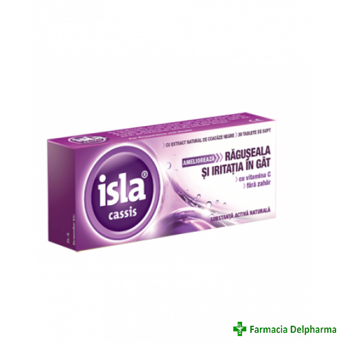 Isla cassis - gust coacaz + vit c (fara zahar) x 30 compr. gat