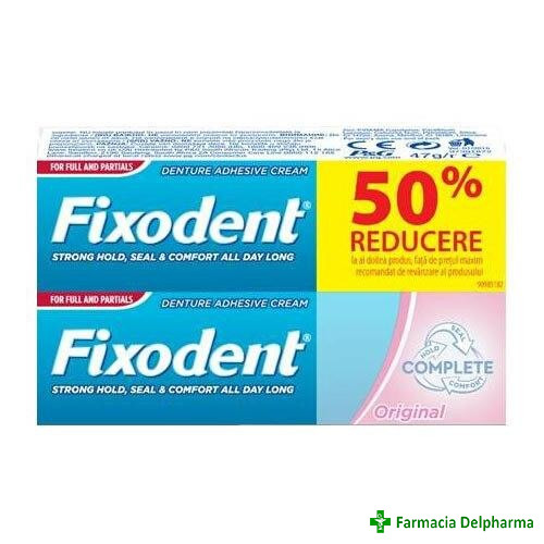 Crema adeziva Fixodent Complete Original x 40 g 1+1 (50%), Procter & Gamble