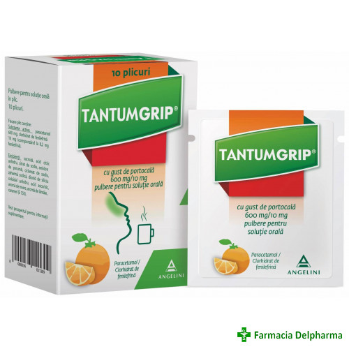 TantumGrip cu gust de portocala 600 mg/10 mg x 10 plicuri, Angelini