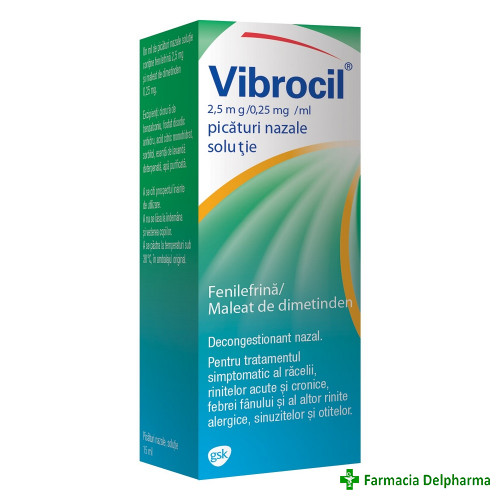 Vibrocil picaturi nazale 2,5 mg/0,25mg/ml x 15 ml, GSK