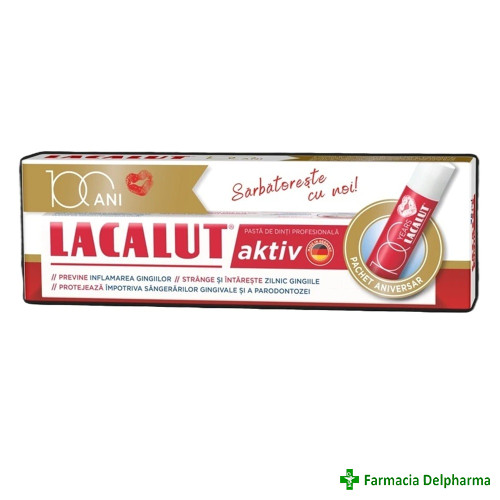 Pasta de dinti Lacalut Aktiv x 75 ml + Balsam de buze, Zdrovit
