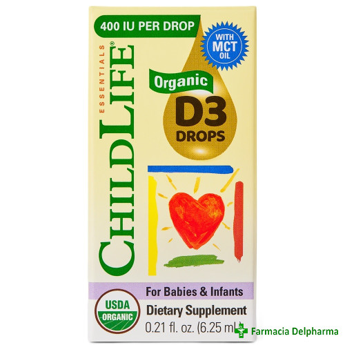 Organic Vitamin D3 400 UI Childlife Essentials x 6.25 ml, Secom