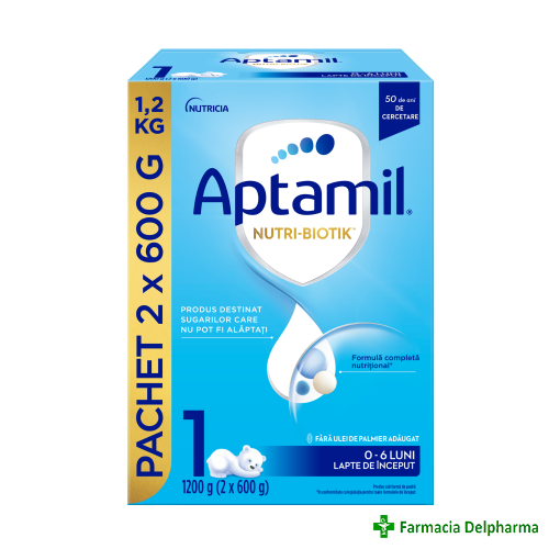Lapte praf Aptamil 1 Nutri-Biotik (2 x 600 g) x 1200 g, Nutricia