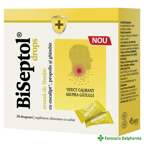 BiSeptol cu aroma de lamaie dropsuri x 20 buc., Dacia Plant
