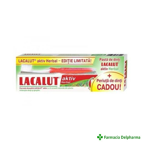 Pasta de dinti Lacalut Aktiv Herbal x 75 ml + Periuta Cadou, Zdrovit