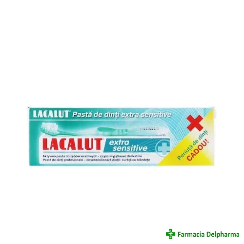 Pasta de dinti Lacalut Extra Sensitive x 75 ml + Periuta Cadou, Zdrovit