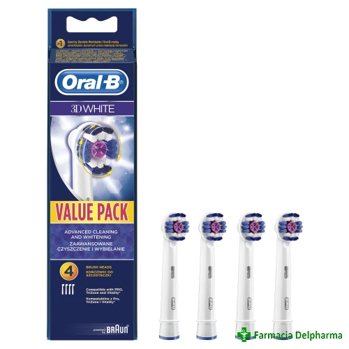 Rezerve periuta de dinti electrica 3D White x 4 buc., Oral-B