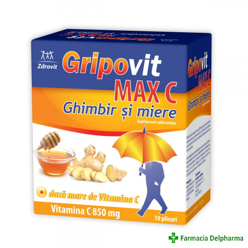 Gripovit Max C ghimbir si miere x 10 plicuri, Zdrovit