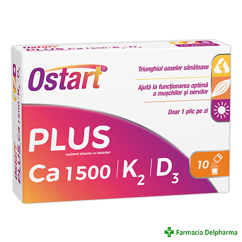 Ostart Plus Calciu 1500mg + Vitamina K2 + Vitamina D3 x 10 plicuri, Fiterman