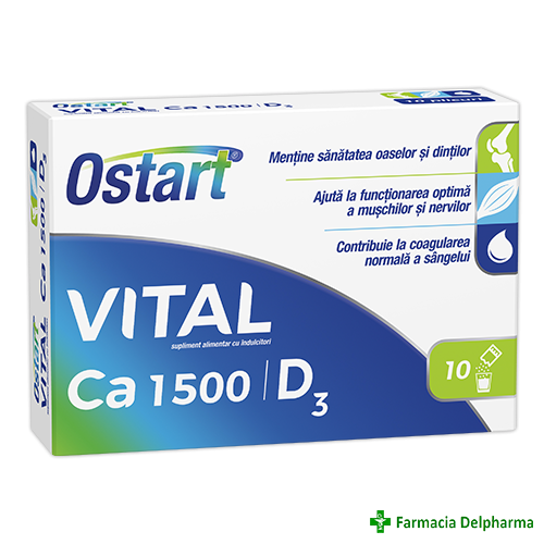 Ostart vital ca 1500mg + vit. d3 x 10 plicuri