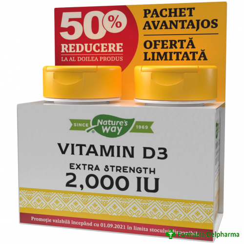 Vitamina D3 2000UI Nature's Way x 30 caps. moi 1+1 (50%), Secom