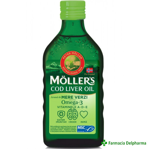 Mollers Cod Liver Oil Omega 3 mere verzi x 250 ml, Orkla Health