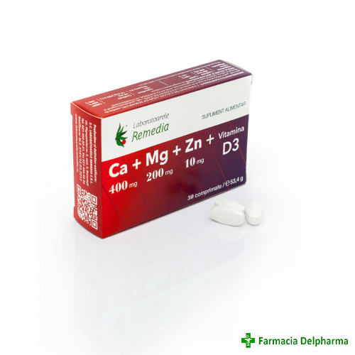 Calciu + Magneziu + Zinc + Vitamina D3 x 30 compr., Remedia