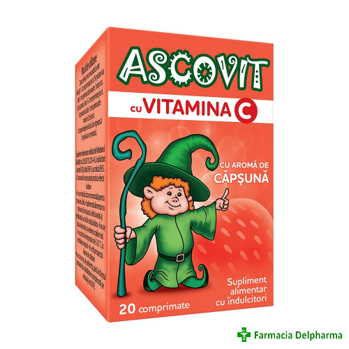 Ascovit cu Vitamina C aroma Capsuni 100 mg x 20 compr., Perrigo