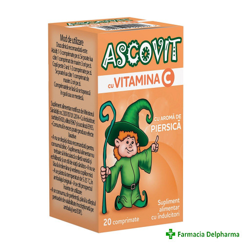 Ascovit cu Vitamina C aroma Piersica 100 mg x 20 compr., Perrigo